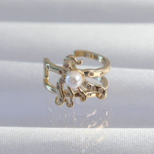 Tegan Pirinç Gold Renk İncili Ahtapot Earcuff Küpe TG27BKP9333