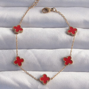 Tegan 316L Çelik Baby Boy Gold Renk Kırmızı Mineli Yonca Bileklik TG27BB6274