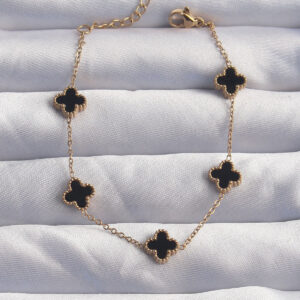 Tegan 316L Çelik Baby Boy Gold Renk Siyah Mineli Yonca Bileklik TG27BB6276