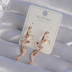 Tegan XUPİNG Rose Renk Zirkon Taşlı Kertenkele Model Halka Küpe TG27BKP9368
