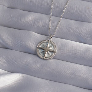 Tegan 316L Çelik Zincir Gümüş Renk Zirkon Taşlı Kutup Yıldızı Kolye TG27BKO9126