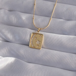Tegan 316L Çelik Zincir Gold Renk Zirkon Taşlı Ay Yıldız Figürlü Tarot Kolye TG27BKO9021