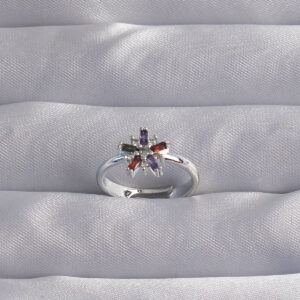 Tegan Pirinç Gümüş Renk Renkli Zirkon Taşlı Ayarlamalı Yüzük TG27BYK3270