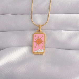 Tegan 316L Çelik Gold Renk Pembe Mineli Güneş Model Tarot Kolye TG27BKO9029