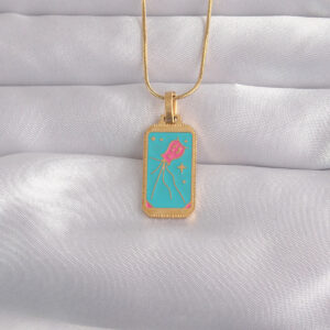 Tegan 316L Çelik Gold Renk Mavi Mineli Tarot Kolye TG27BKO9030