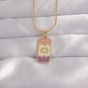 Tegan 316L Çelik Gold Renk Karışık Mineli Ay Figür Tarot Kolye TG27BKO9036