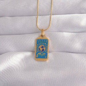 Tegan 316L Çelik Gold Renk Mavi Mineli El Figür Tarot Kolye TG27BKO9040