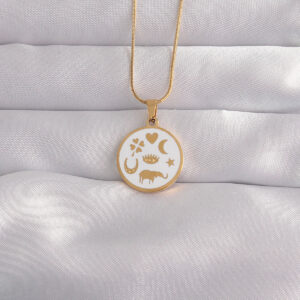 Tegan 316L Çelik Gold Renk Beyaz Mineli Karışık Figürlü Tarot Kolye TG27BKO9041