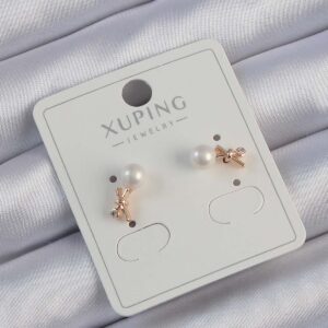 Tegan Xuping Rose Renk Zirkon Taşlı İncili Minimal Fiyonk Küpe TG27BKP9402