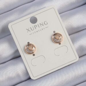 Tegan Xuping Rose Renk Zirkon Taşlı Yansımalı Oval Küpe TG27BKP9414