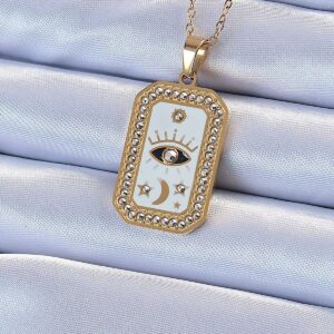 Tegan 316L Çelik Zincir Altın Renk Mineli Zirkon Taşlı Göz Figür Tarot Kolye TG27BKO9217