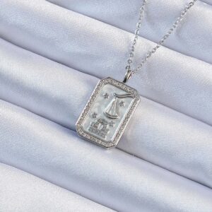 Tegan 316L Çelik Zincir Gümüş Renk Zirkon Taşlı Çerçeveli Tarot Kolye TG27BKO9242