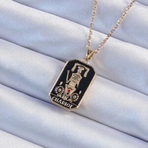 Tegan 316L Çelik Zincir Altın Renk Siyah Mineli Tarot Kolye TG27BKO9247