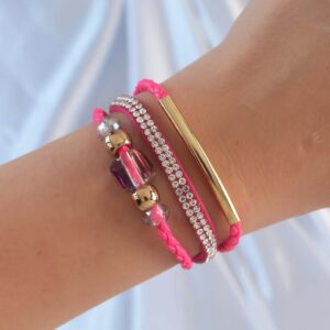 Tegan Pembe Renk Zirkon Taşlı Deri Çoklu Bileklik TG27BB6352