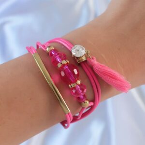 Tegan Pembe Zirkon Taşlı İpli Püskül Detay Çoklu Bileklik TG27BB6360