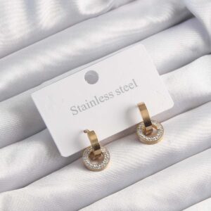 Tegan 316L Çelik Altın Renk Zirkon Taşlı Halka Model Küpe TG27BKP9499