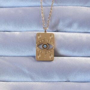 Tegan 316L Altın Renk İşlemeli Nazarlı Vintage Kolye TG27BKO9268