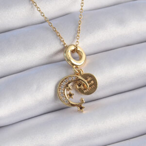 Tegan 316L Çelik Gold Renk Zirkon Taşlı Ay Yıldız  Model Charm Model Kadın Kolye TG27BKO9312