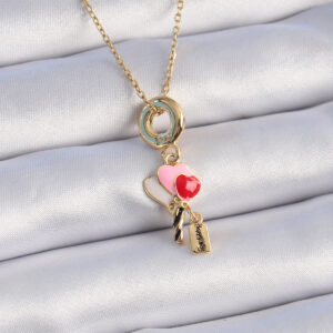 Tegan 316L Çelik Gold Renk Renkli Kalp Figür Charm Model Kadın Kolye TG27BKO9320