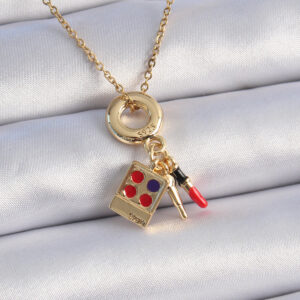 Tegan 316L Çelik Gold Renk Makyaj Paleti Figür Charm Model Kadın Kolye TG27BKO9322