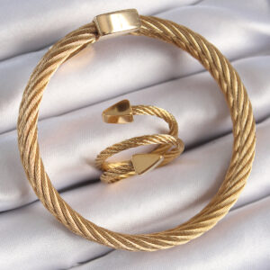 Tegan 316L Çelik Gold Renk Sarmal Model Erkek Bileklik Yüzük Kombini TG27EB3688