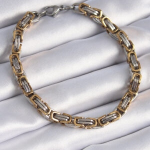 Tegan 316L Çelik Gümüş Gold Renk Kral Zincir Model Erkek Bileklik TG27EB3695