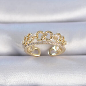 Tegan Pirinç Gold Renk Zirkon Taşlı İnci Detay Kadın Yüzük TG27BYK3334