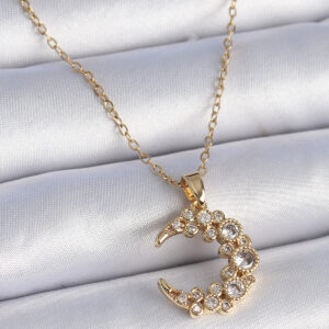 Tegan 316L Çelik Zincir Gold Renk Zirkon Taşlı Hilal Model Kadın Kolye TG27BKO9354