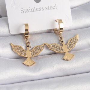 Tegan 316L Çelik Gold Renk Zirkon Taşlı Anka Kuşu Model Kadın Küpe TG27BKP9567