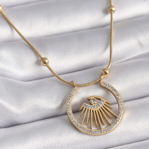 Tegan 316L Çelik Gold Renk Zirkon Taşlı Göz Model Kadın Kolye TG27BKO9404