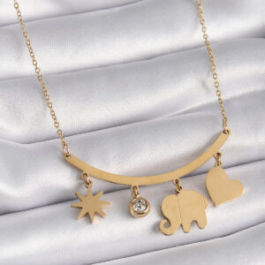 Tegan 316L Çelik Gold Renk Fil Figür Zirkon Taş Detay Kadın Kolye TG27BKO9408