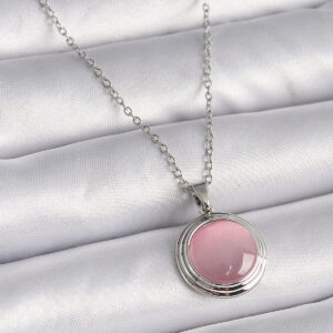 Tegan 316L Çelik Gümüş Renk Daire Pembe Sedefli Model Kadın Kolye TG27BKO9425