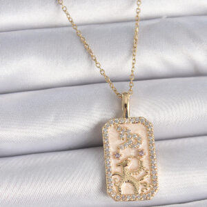 Tegan 316L Çelik Gold Renk Zincir Oğlak Burcu Zirkon Taşlı Kadın Kolye TG27BKO9459