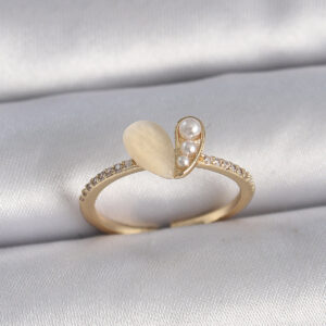 Tegan Pirinç Gümüş Renk Ayarlanabilir Zirkon Taşlı Beyaz Mineli Kalp Model Kadın Yüzük TG27BYK3389