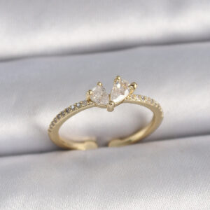 Tegan Pirinç Gold Renk Ayarlanabilir Zirkon Taşlı Kalp Model Kadın Yüzük TG27BYK3604