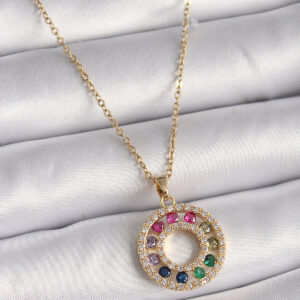 Tegan 316L Çelik Gold Renk Zincir Renkli Zirkon Taşlı Madalyon Model Kadın Kolye TG27BKO9490