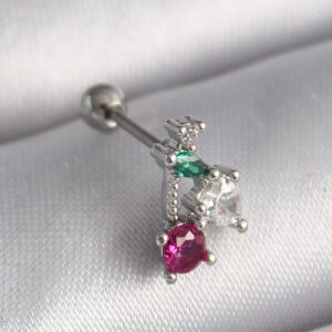 Tegan 316L Çelik Gümüş Renk Zirkon Taşlı Tragus Piercing TG27PR1349