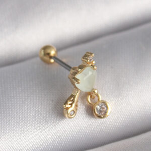 Tegan 316L Çelik Gold Renk Beyaz Mineli Kalp Sallantı Zirkon Taşlı Tragus Piercing TG27PR1228