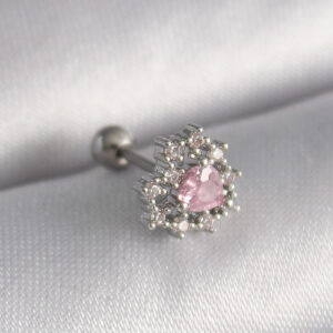 Tegan 316L Çelik Gümüş Renk Zirkon Taşlı Kalp Tragus Piercing TG27PR1243