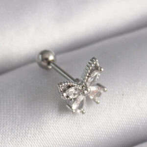 Tegan 316L Çelik Gümüş Renk Zirkon Taşlı Kelebek Tragus Piercing TG27PR1233