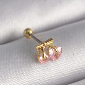 Tegan 316L Çelik Gold Renk Pembe Zirkon Taşlı Kalp Tragus Piercing TG27PR1234