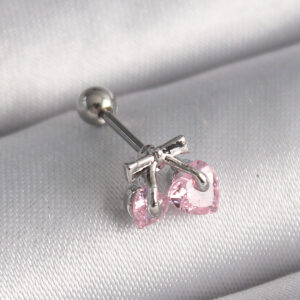 Tegan 316L Çelik Gümüş Renk Pembe Zirkon Taşlı Kalp Tragus Piercing TG27PR1235