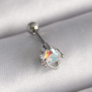 Tegan 316L Çelik Gümüş Renk Zirkon Taşlı Kalp Tragus Piercing TG27PR1243