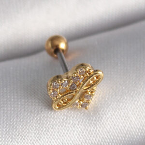 Tegan 316L Çelik Gold Renk Zirkon Taşlı Kalp Sonsuzluk Detay Tragus Piercing TG27PR1248