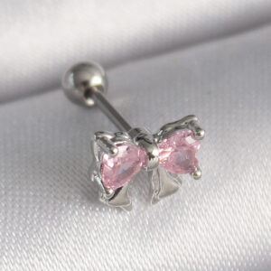 Tegan 316L Çelik Gümüş Renk Pembe Zirkon Taşlı Fiyonk Tragus Piercing TG27PR1251