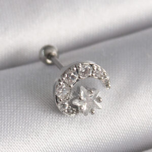 Tegan 316L Çelik Gümüş Renk Zirkon Taşlı Ay Yıldız Tragus Piercing TG27PR1257