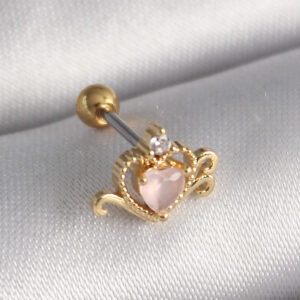 Tegan 316L Çelik Gold Renk Pembe Mineli Kalp Zirkon Taş Detay Tragus Piercing TG27PR1272