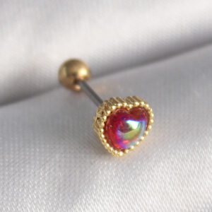 Tegan 316L Çelik Gold Renk Kırmızı Mineli Kalp Tragus Piercing TG27PR1266