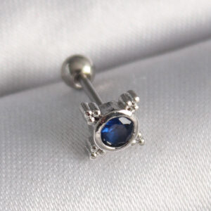 Tegan 316L Çelik Gümüş Renk Mavi Zirkon Taşlı Tragus Piercing TG27PR1285