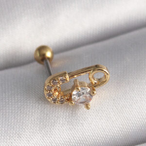 Tegan 316L Çelik Gold Renk Zirkon Taşlı Toplu İğne Tragus Piercing TG27PR1274